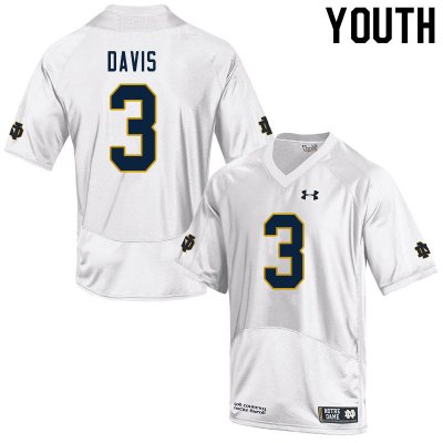 Notre Dame Fighting Irish Youth Avery Davis #3 White Under Armour Authentic Stitched College NCAA Football Jersey GPZ2099BF